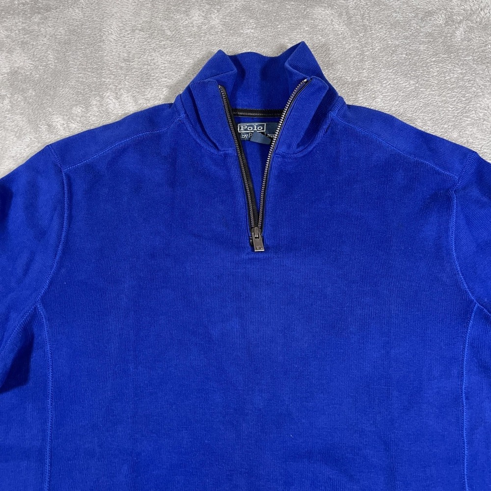 Polo Ralph Lauren‎ Sweater Mens Medium Royal Blue 1/4 Zip Pullover Classic Vtg